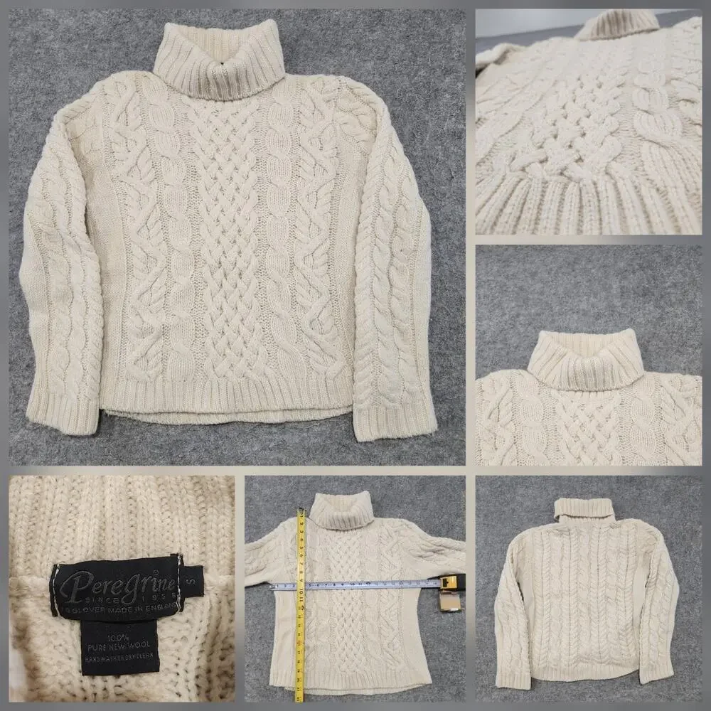 Peregrine Womens‎ S Small 100% Wool England Made Cableknit Turtleneck Sweater